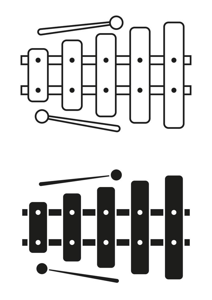 svart och vit xylofon ikon platt design vektor