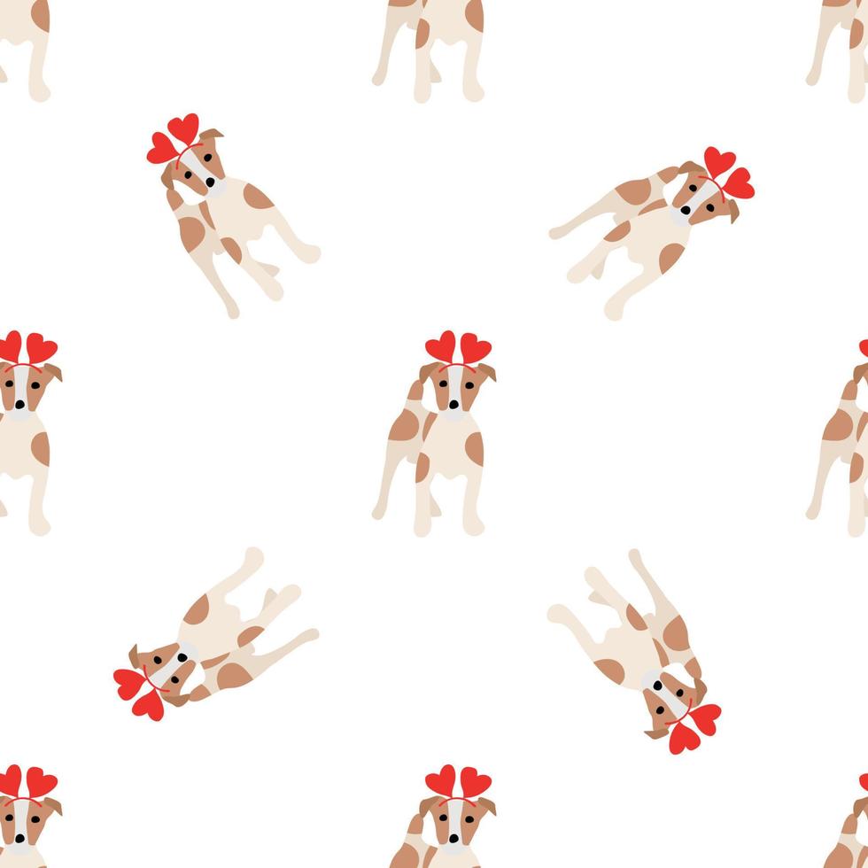 süße hunde jack russell terrier. lustige Tiere. Vektor handgezeichnetes nahtloses Muster. perfekt für baby, kinderbekleidung, druckdesign, textil. weißer Hintergrund.