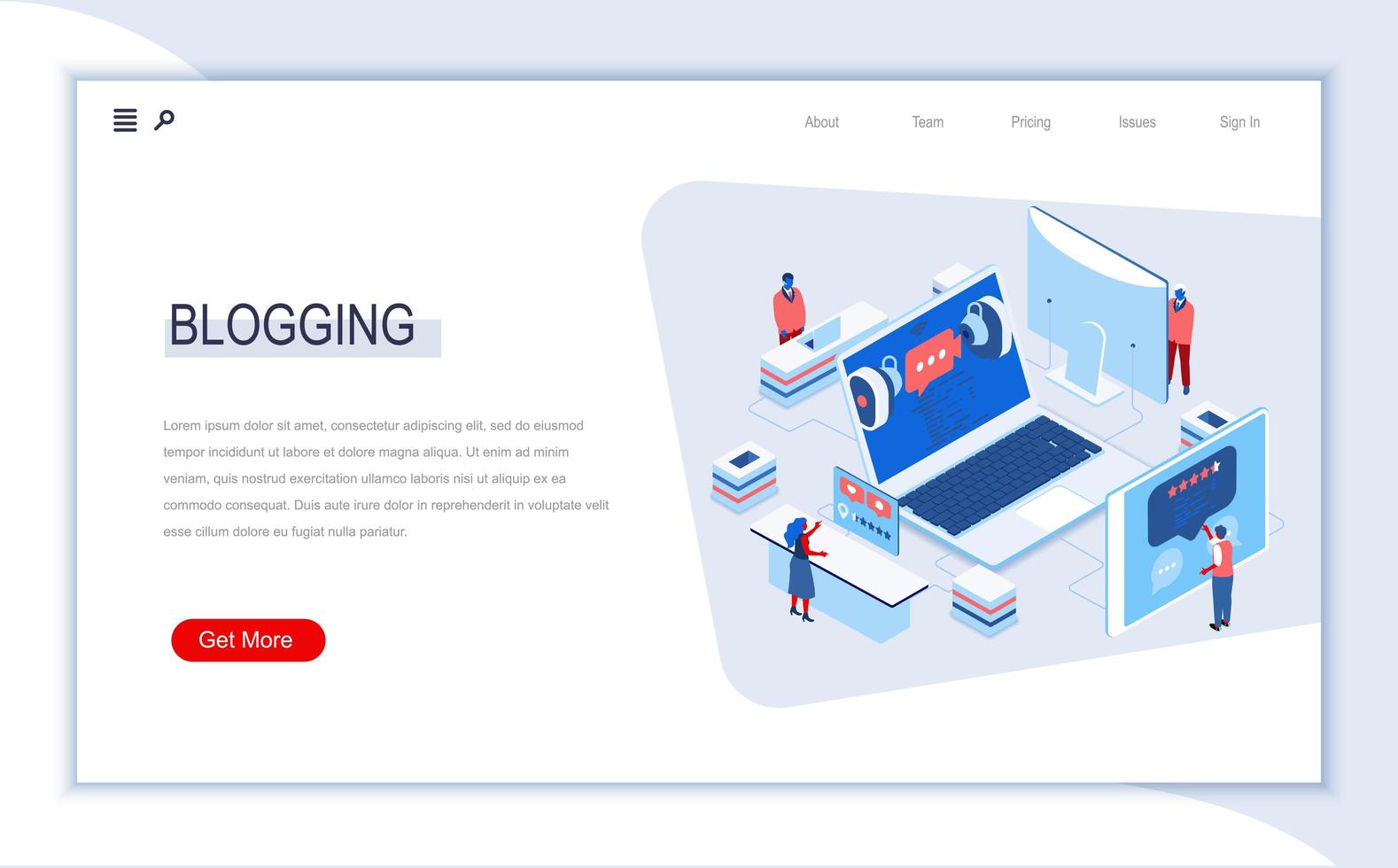 isometrische Blogging-Landingpage vektor