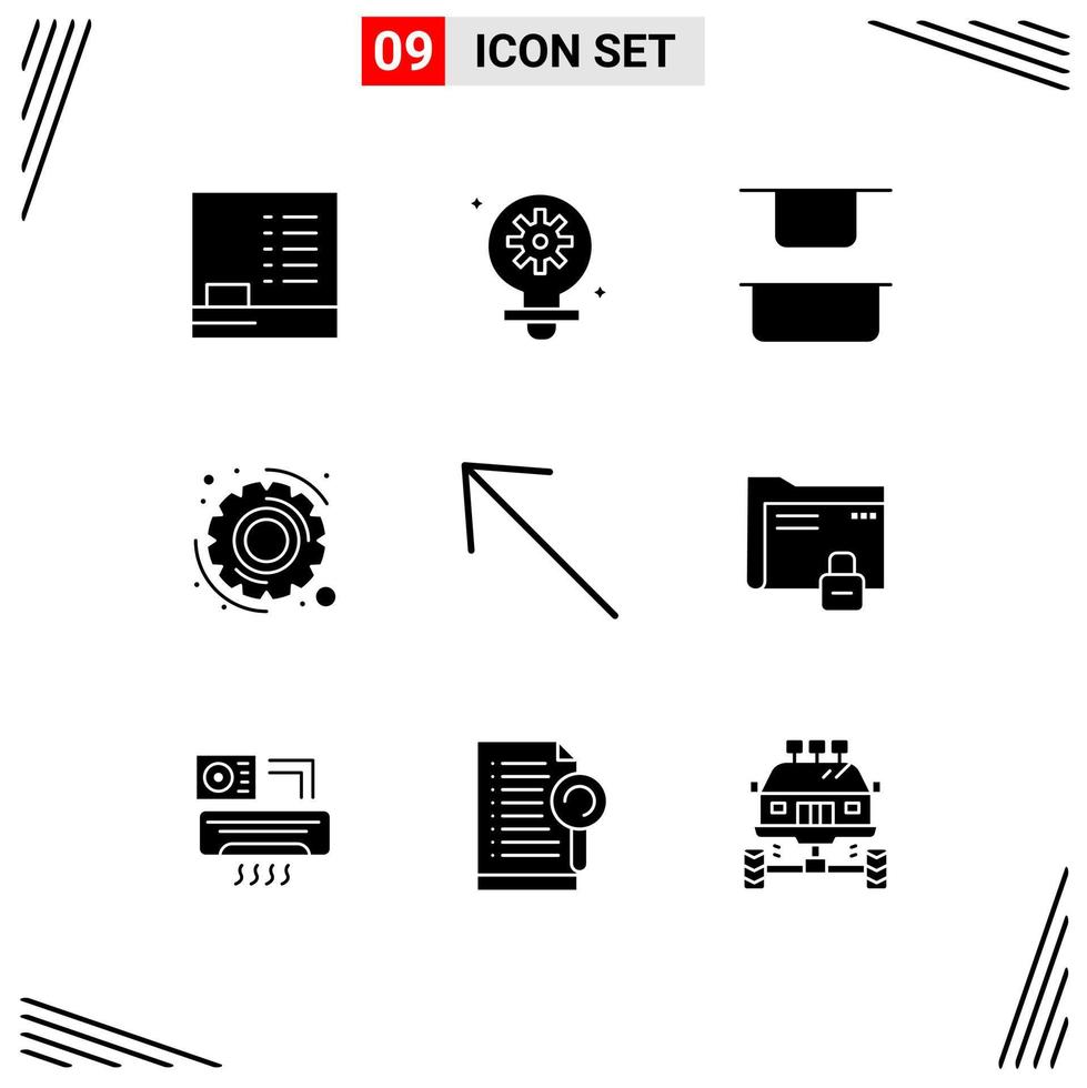 uppsättning av 9 modern ui ikoner symboler tecken för mapp upp upp vänster inställningar redigerbar vektor design element