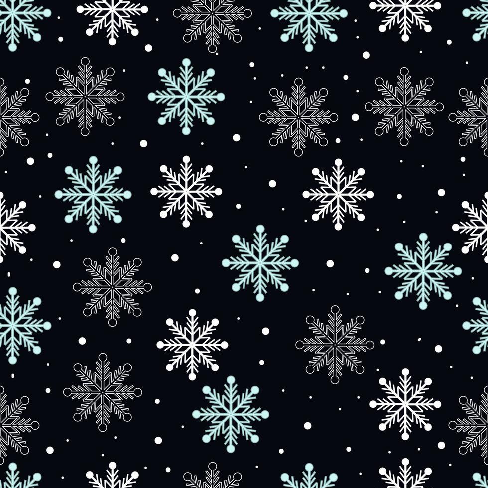 sömlös mönster av snöflingor på en mörk bakgrund. vektor