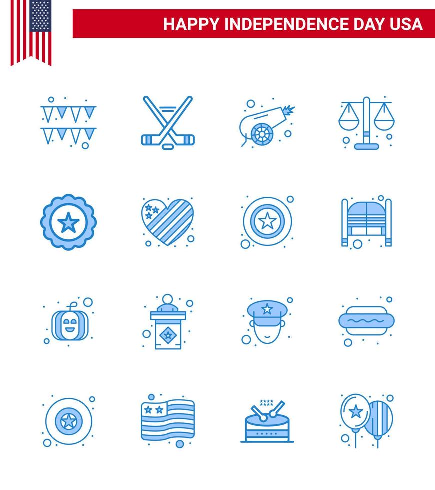 16 blå tecken för USA oberoende dag tecken glas kanon skala rättvisa redigerbar USA dag vektor design element