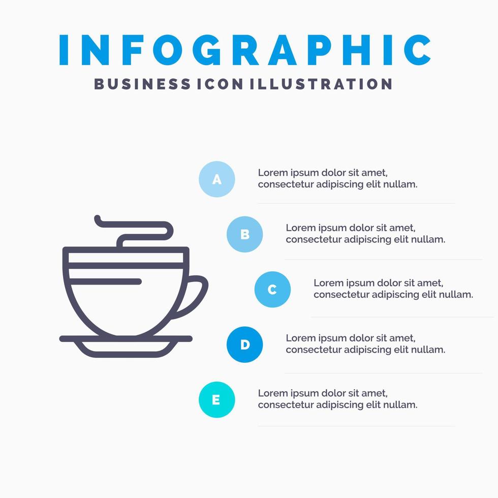 te kaffe kopp rengöring linje ikon med 5 steg presentation infographics bakgrund vektor