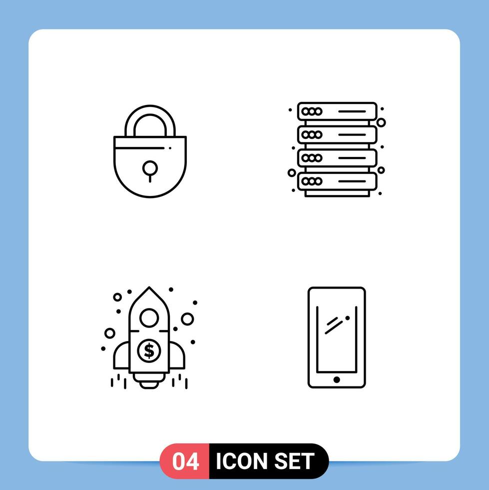 packa av 4 modern fylld linje platt färger tecken och symboler för webb skriva ut media sådan som internet pengar säkerhet server telefon redigerbar vektor design element