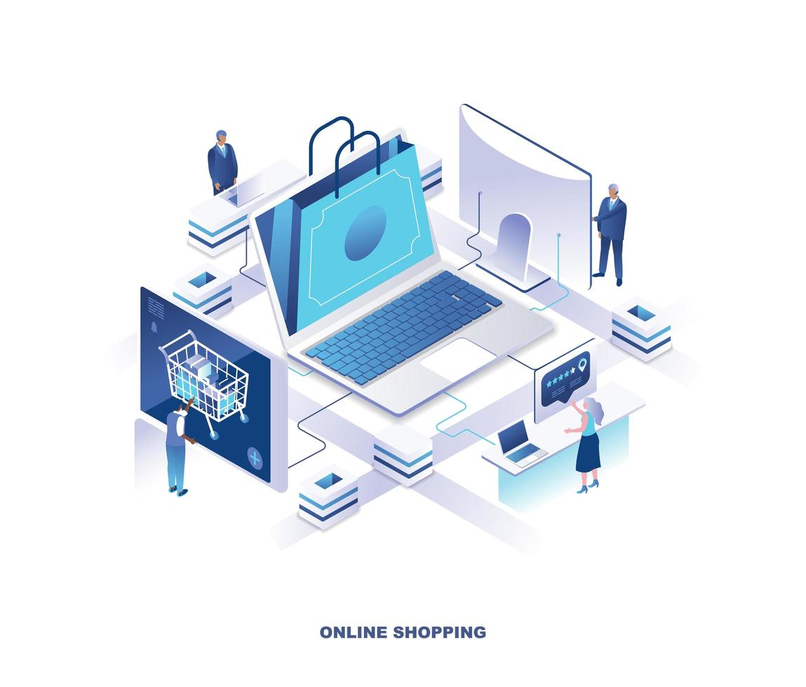 Online-Shopping, digitaler Einzelhandelsdienst isomeres Design vektor