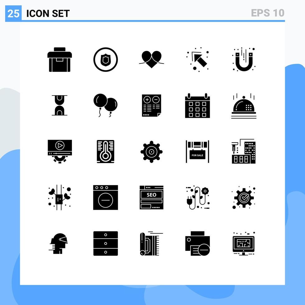 modern uppsättning av 25 fast glyfer pictograph av magnet vänster gåva upp omslag redigerbar vektor design element
