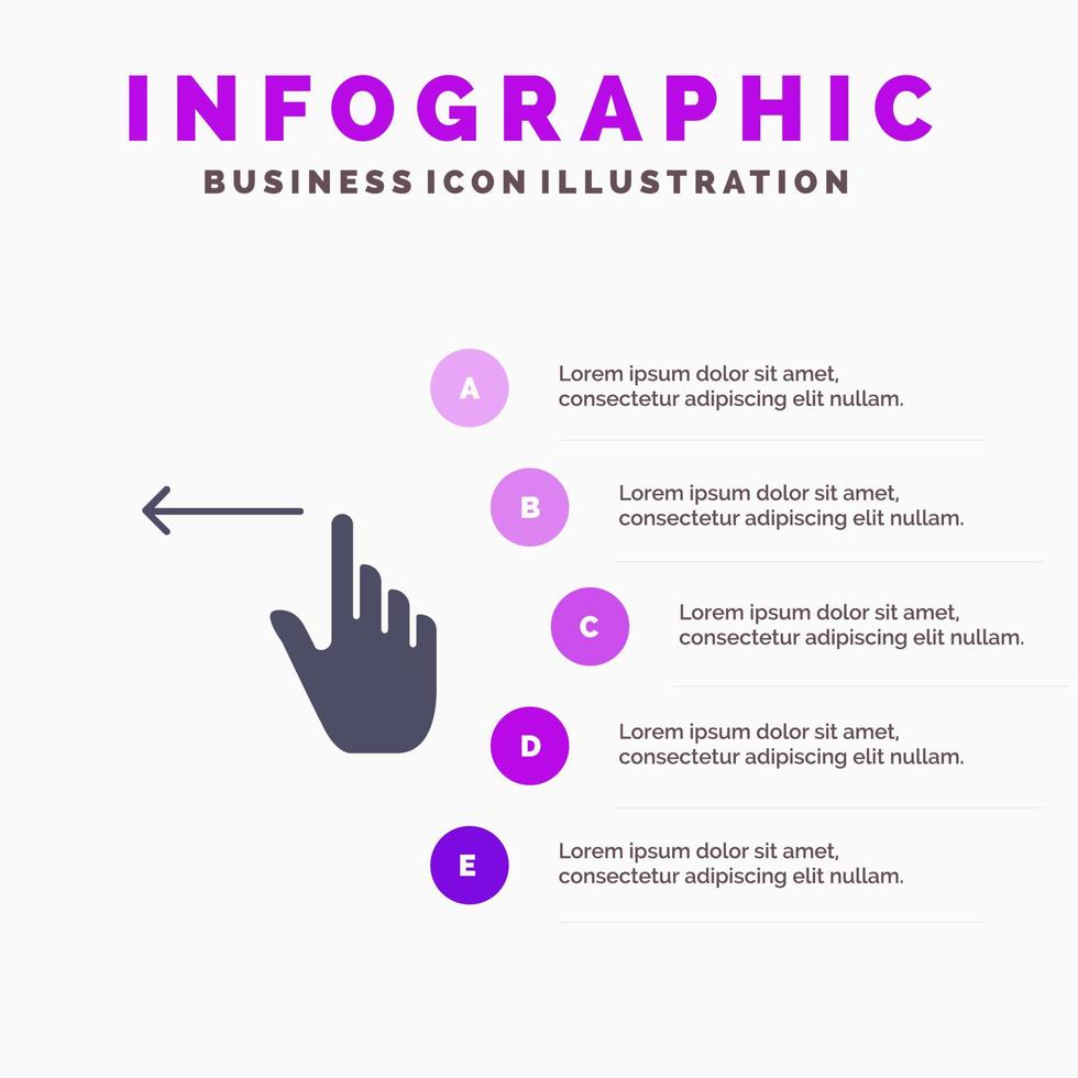 Fingergesten Hand links festes Symbol Infografiken 5 Schritte Präsentationshintergrund vektor