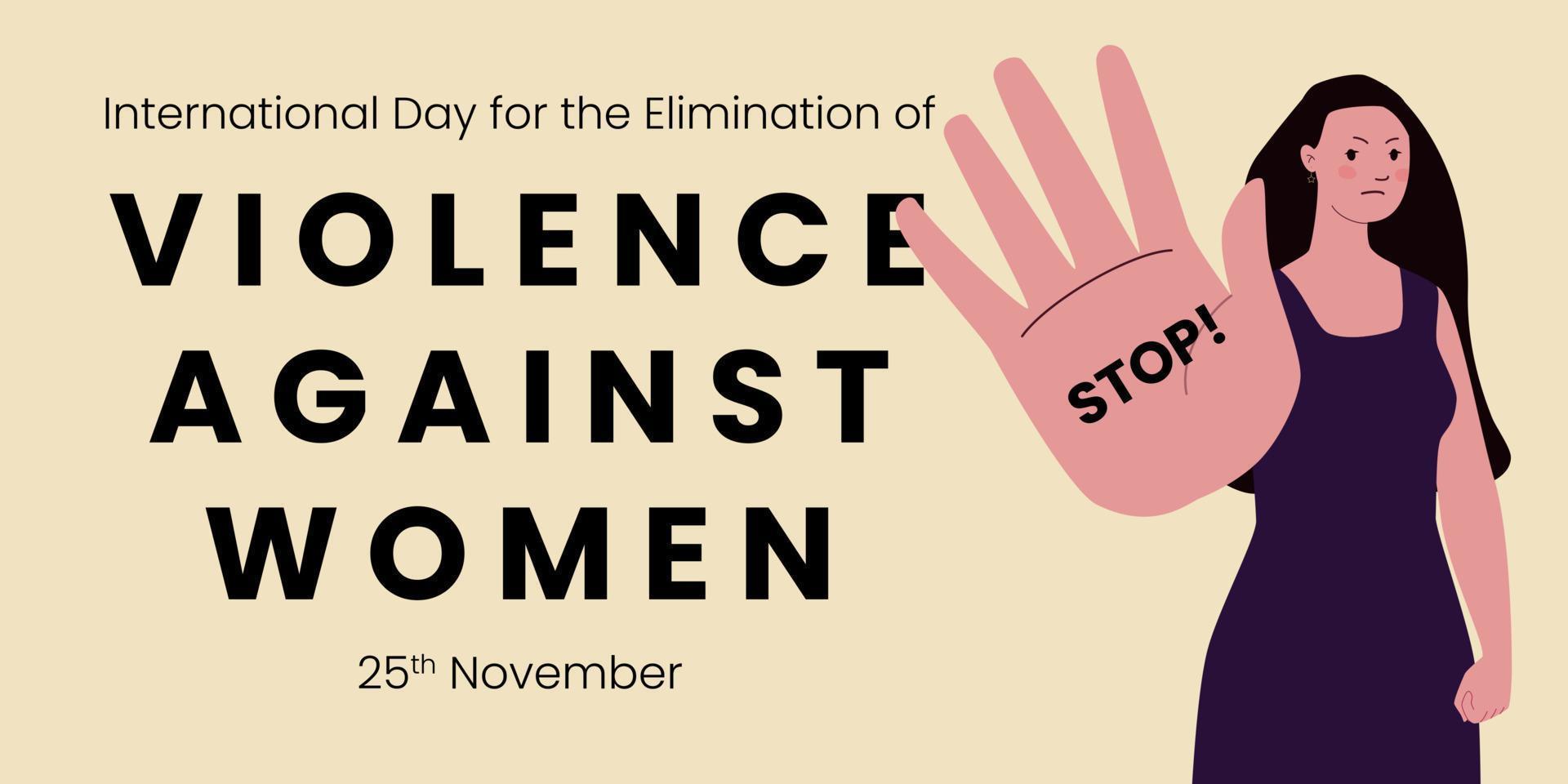 internationell dag för de eliminering av våld mot kvinnor med kvinnor knäppning deras nävar och framställning en gest av motstånd. vektor