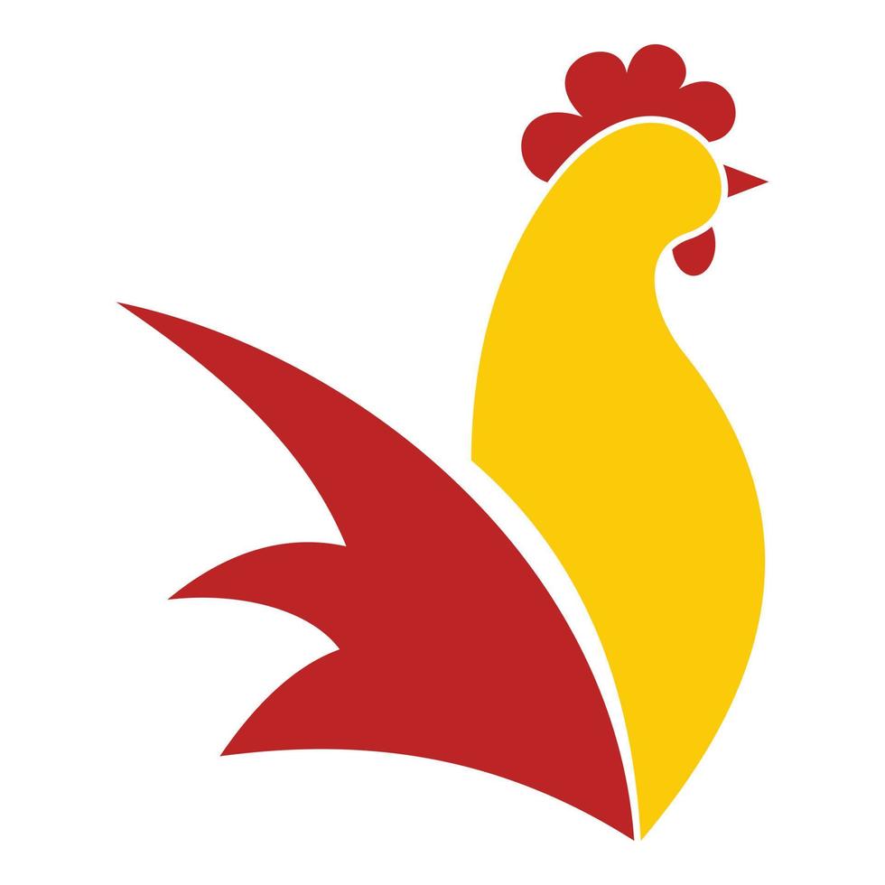 rot-gelbes Hahn-Logo, flacher Stil vektor