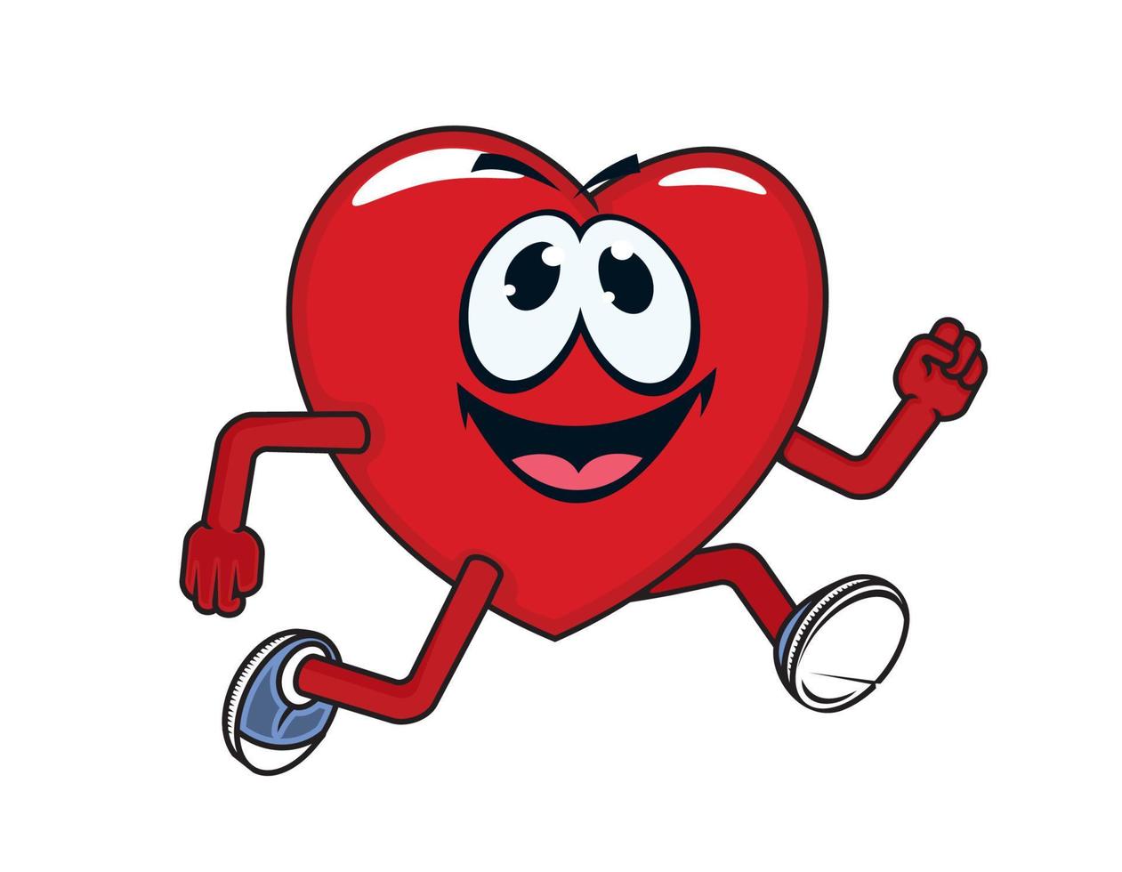tecknad serie löpning eller joggning hjärta rolig karaktär vektor