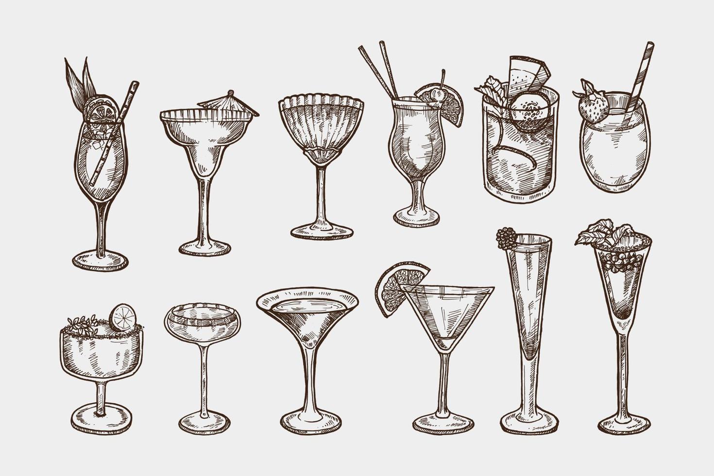 cocktail ikoner svart illustration vektor