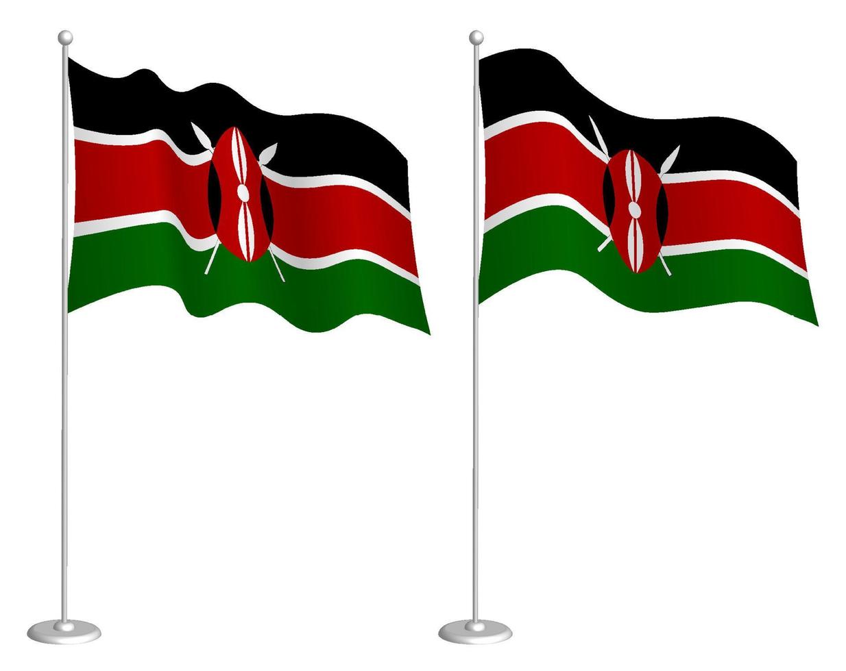 Kenia-Flagge am Fahnenmast weht im Wind. Urlaubsgestaltungselement. Kontrollpunkt für Kartensymbole. isolierter Vektor auf weißem Hintergrund