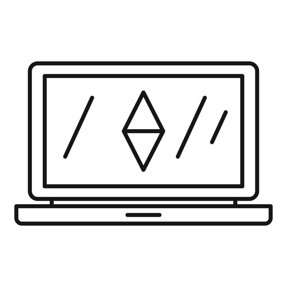 Laptop-Blockchain-Symbol, Umrissstil vektor