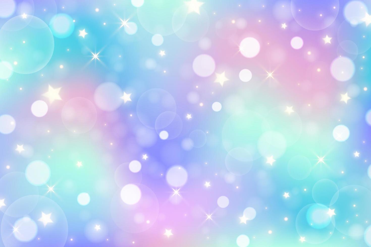 regnbåge enhörning bakgrund. pastell lutning Färg himmel med glitter stjärnor och bokeh. magi galax Plats. vektor fe- abstrakt vågig mönster.