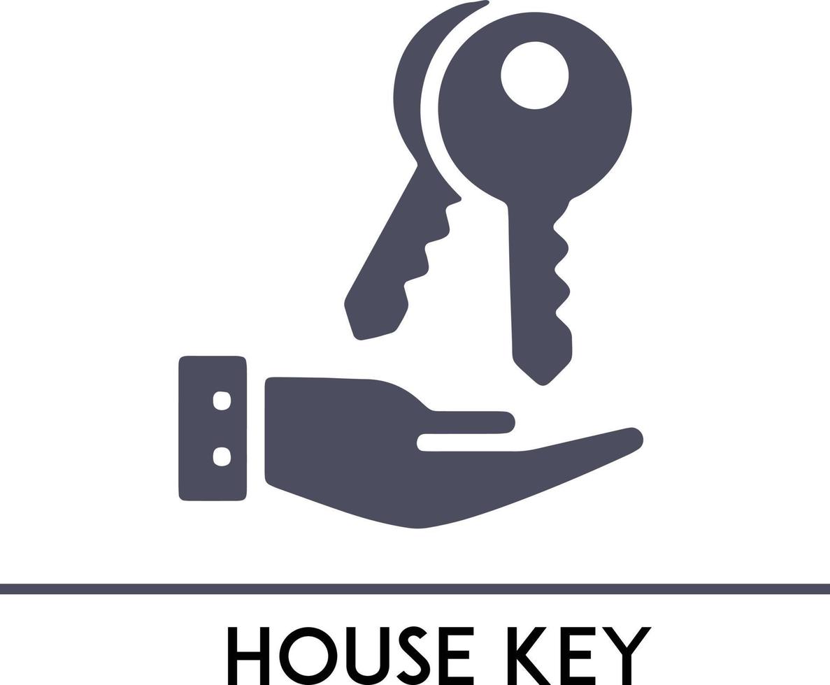 Hausschlüssel zur Hand, Immobilien-Symbol mit minimaler dünner Linie vollständig editierbar und skalierbar. Sammlung von Symbolen zu skizzieren. einfache Vektorillustration vektor