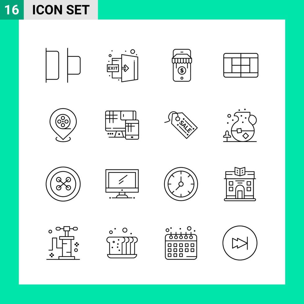 Packung mit 16 Linienstil-Icon-Set Gliederungssymbolen für den Druck kreative Schilder isoliert auf weißem Hintergrund 16 Icon-Set kreative schwarzer Icon-Vektor-Hintergrund vektor