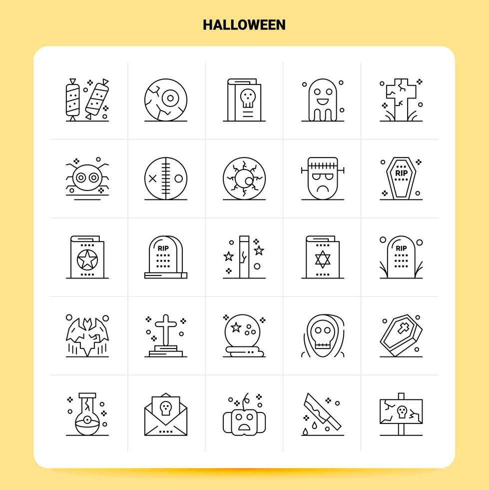 översikt 25 halloween ikon uppsättning vektor linje stil design svart ikoner uppsättning linjär piktogram packa webb och mobil företag idéer design vektor illustration