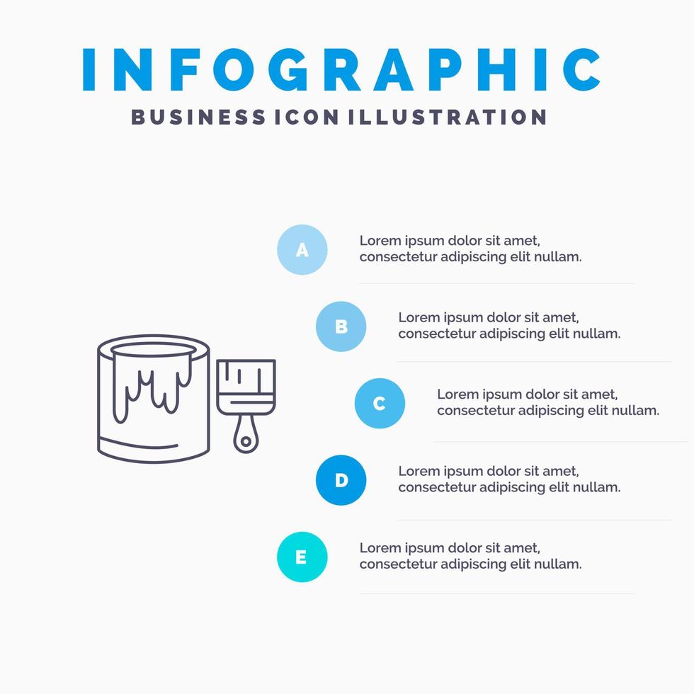 borsta hink måla målning linje ikon med 5 steg presentation infographics bakgrund vektor