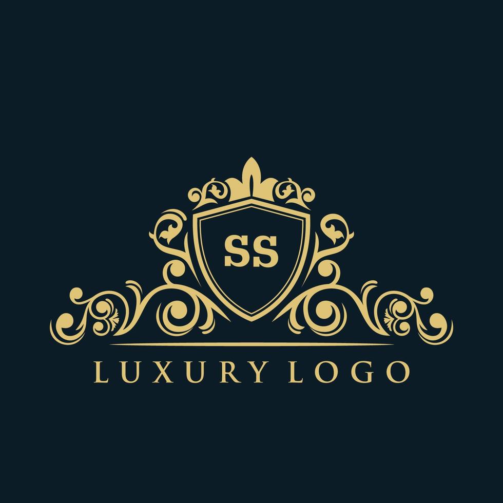 brev ss logotyp med lyx guld skydda. elegans logotyp vektor mall.