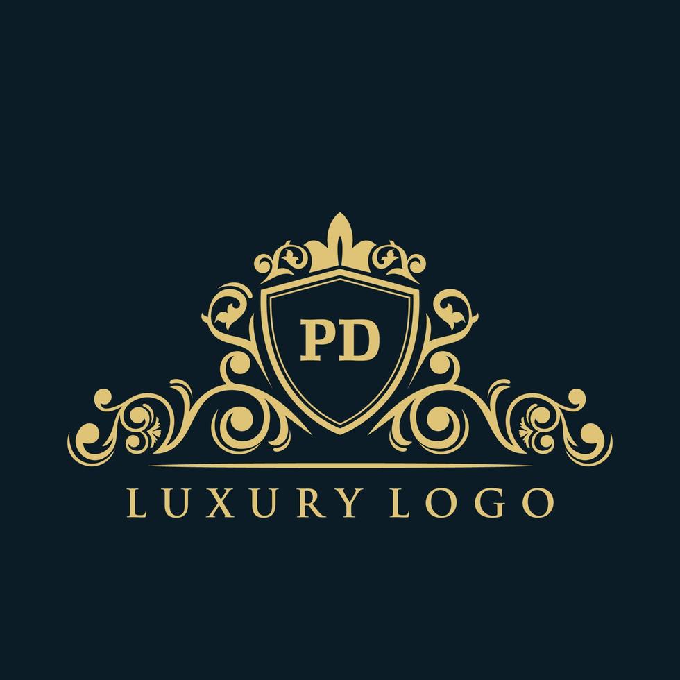 Buchstabe pd-Logo mit luxuriösem Goldschild. Eleganz-Logo-Vektorvorlage. vektor