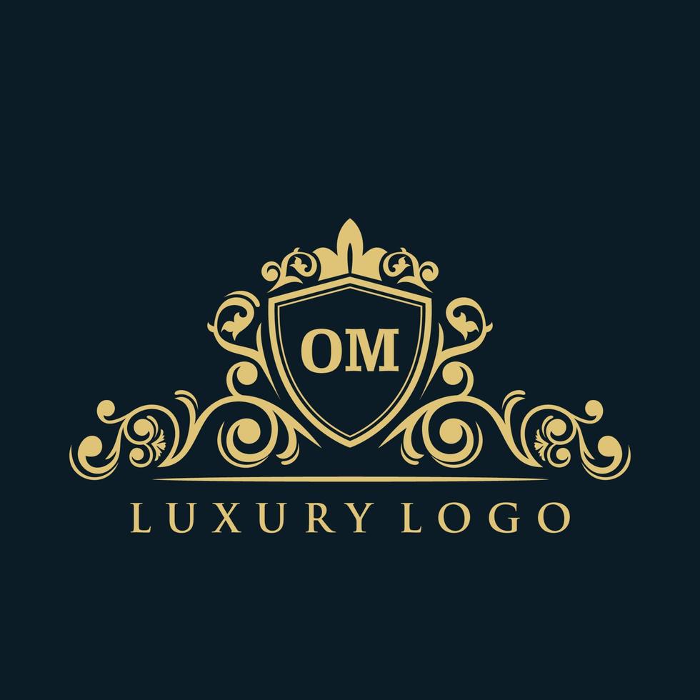 buchstabe om logo mit luxuriösem goldschild. Eleganz-Logo-Vektorvorlage. vektor