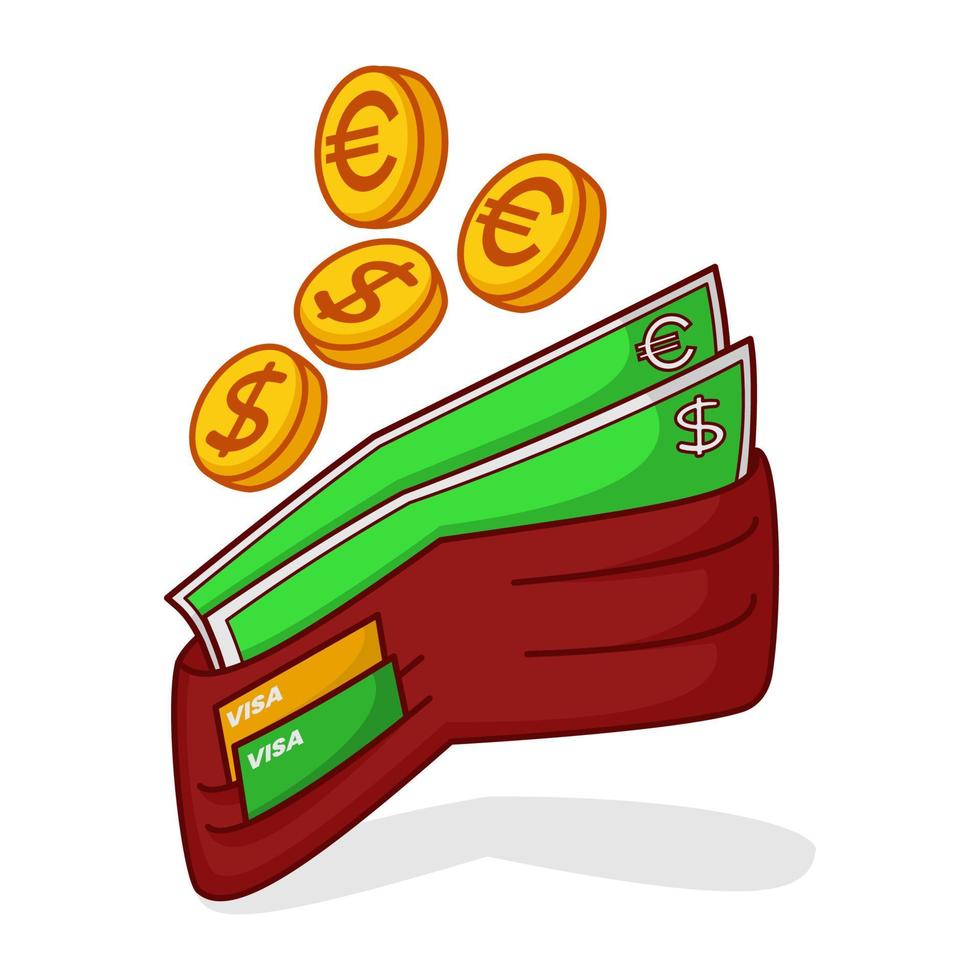 3D-Symbol, Brieftasche und Geldsymbol vektor