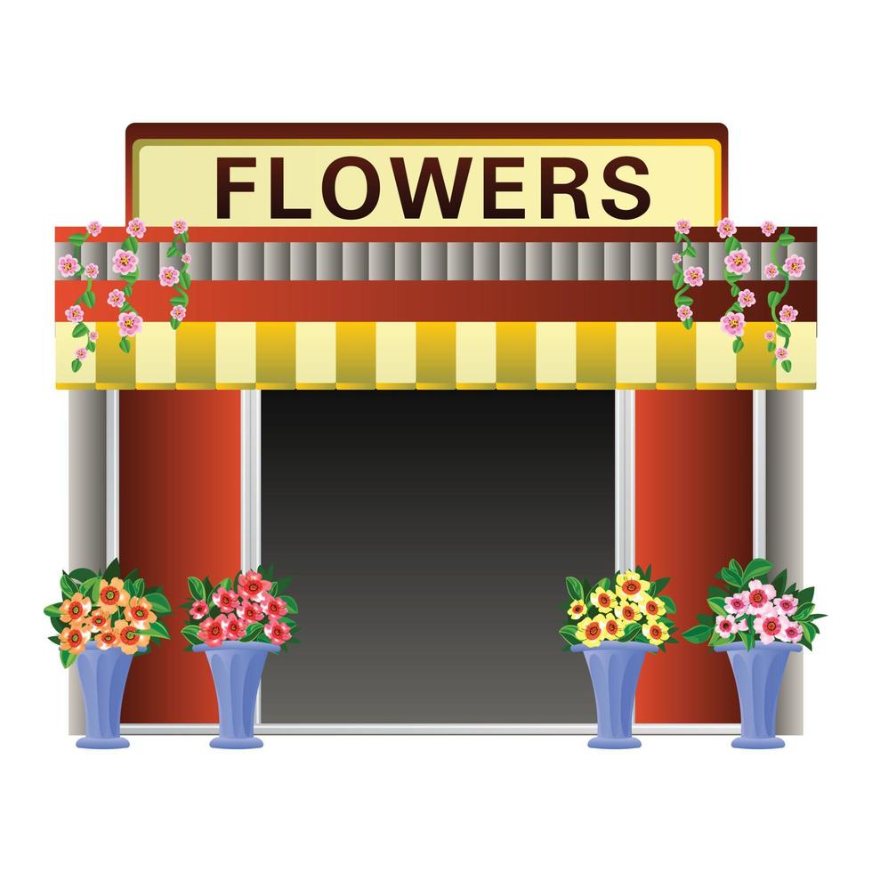 blommor kiosk ikon, tecknad serie stil vektor