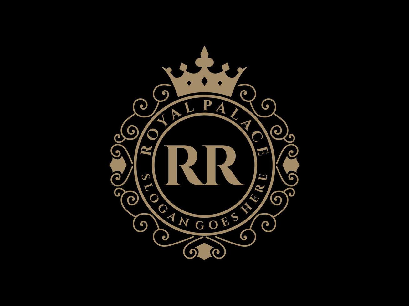 brev rr antik kunglig lyx victorian logotyp med dekorativ ram. vektor