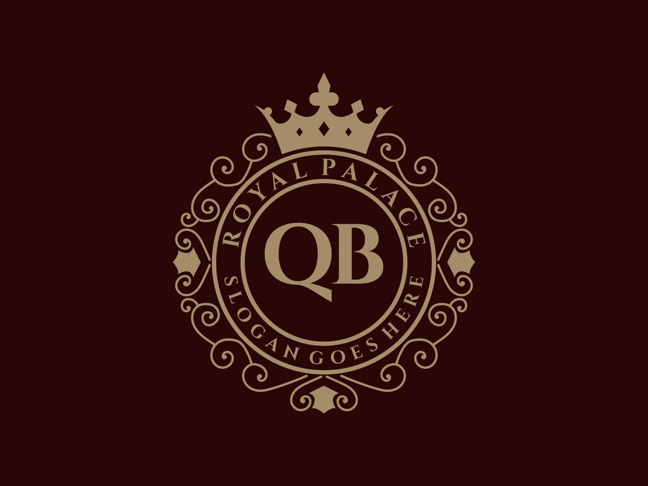 brev qb antik kunglig lyx victorian logotyp med dekorativ ram. vektor