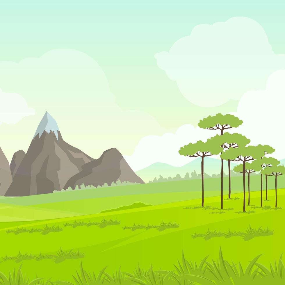 illustration av berg se tråg en grön kulle.dal landskap vektor illustration.