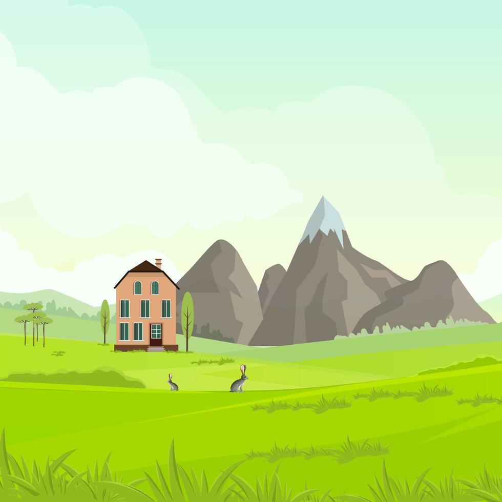 landschaft sommer land seitenansicht illustration mit berg vektor