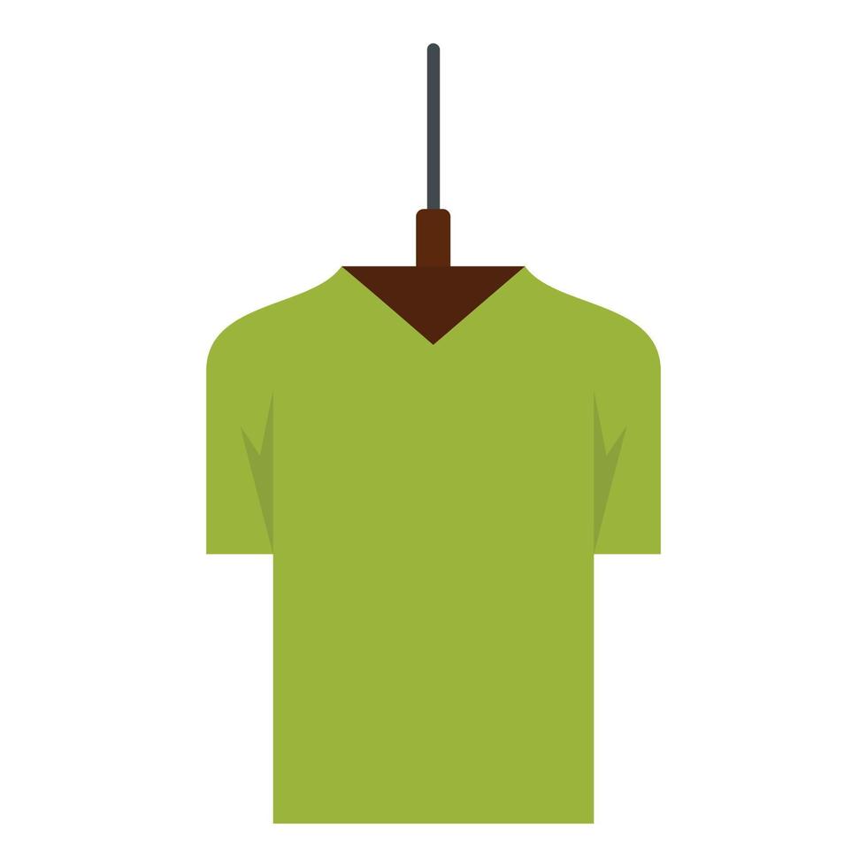 Grünes T-Shirt auf Kleiderbügel-Symbol, flacher Stil vektor