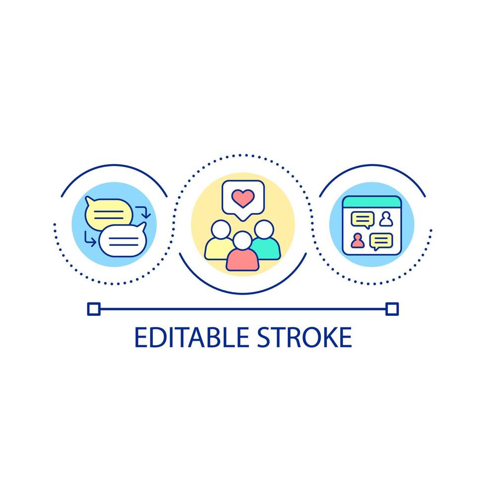 Symbol für das Konzept der Interaktionsschleife für soziale Medien. Kommentarbereich. Feedback der Website-Benutzer. fortgeschrittene seo abstrakte idee dünne linie illustration. isolierte Umrisszeichnung. editierbarer Strich. vektor