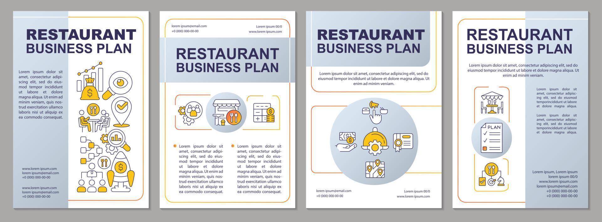 små restaurang företag planen grå broschyr mall. förvaltning. folder design med linjär ikoner. redigerbar 4 vektor layouter för presentation, årlig rapporterar.