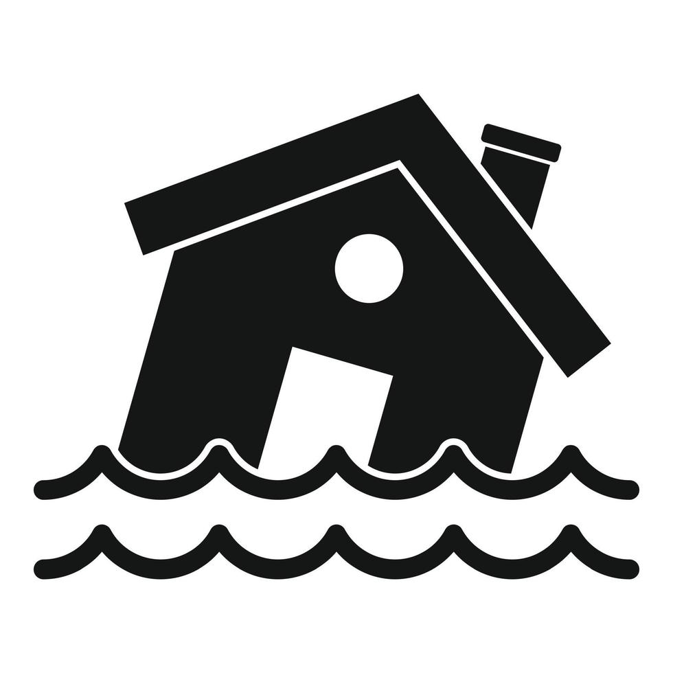 översvämning förstöra hus ikon, enkel stil vektor