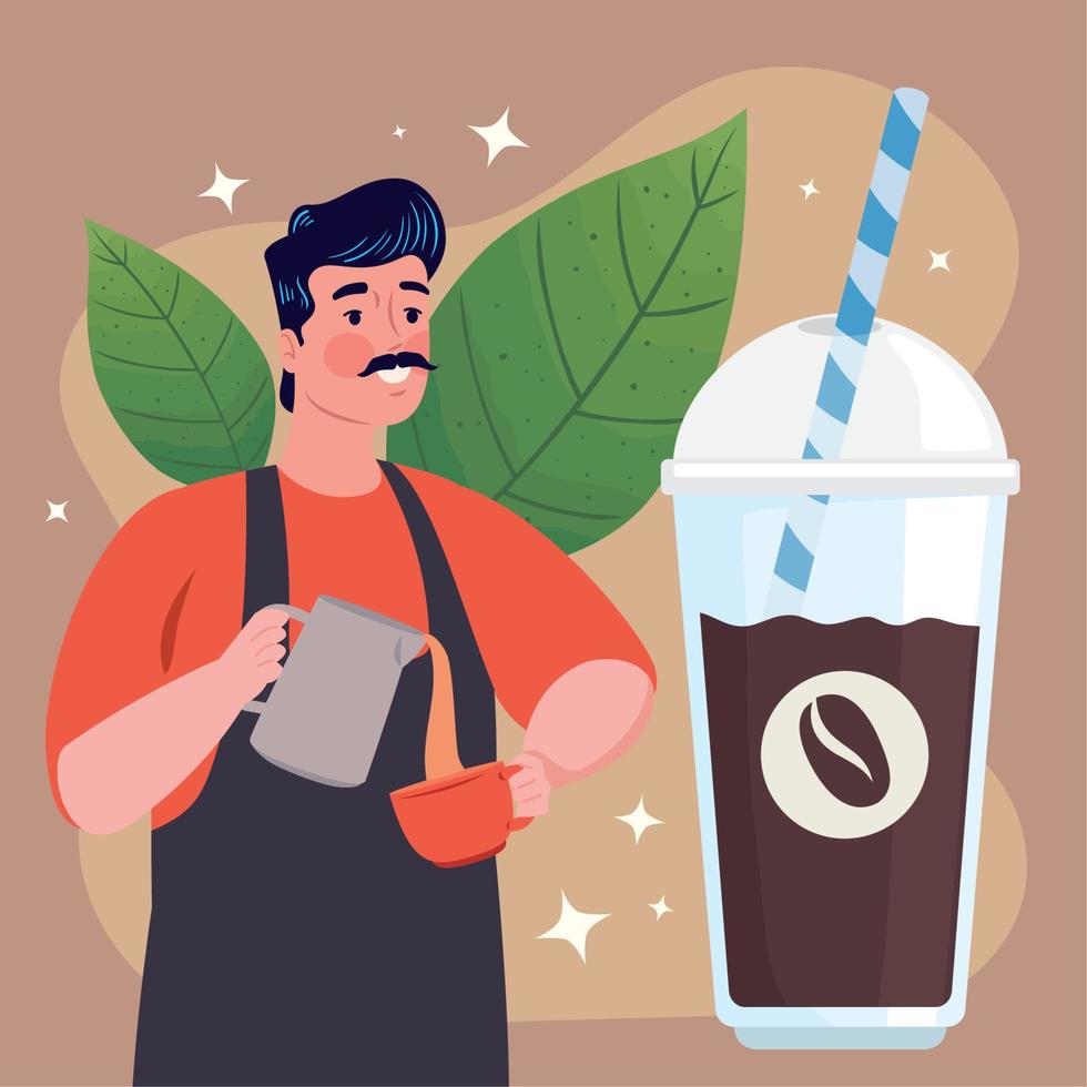 Café-Barista mit Eiskaffee vektor