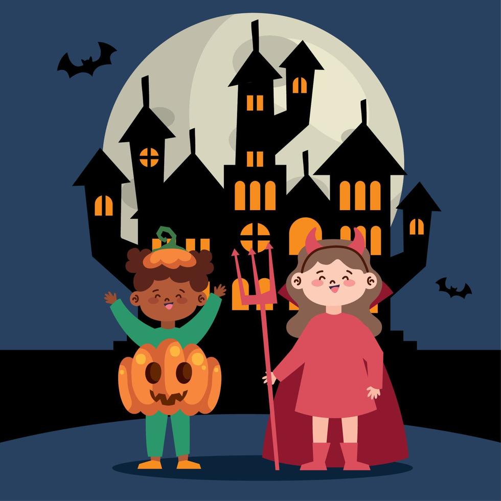 Halloween-Kinderpaar in Verkleidung vektor