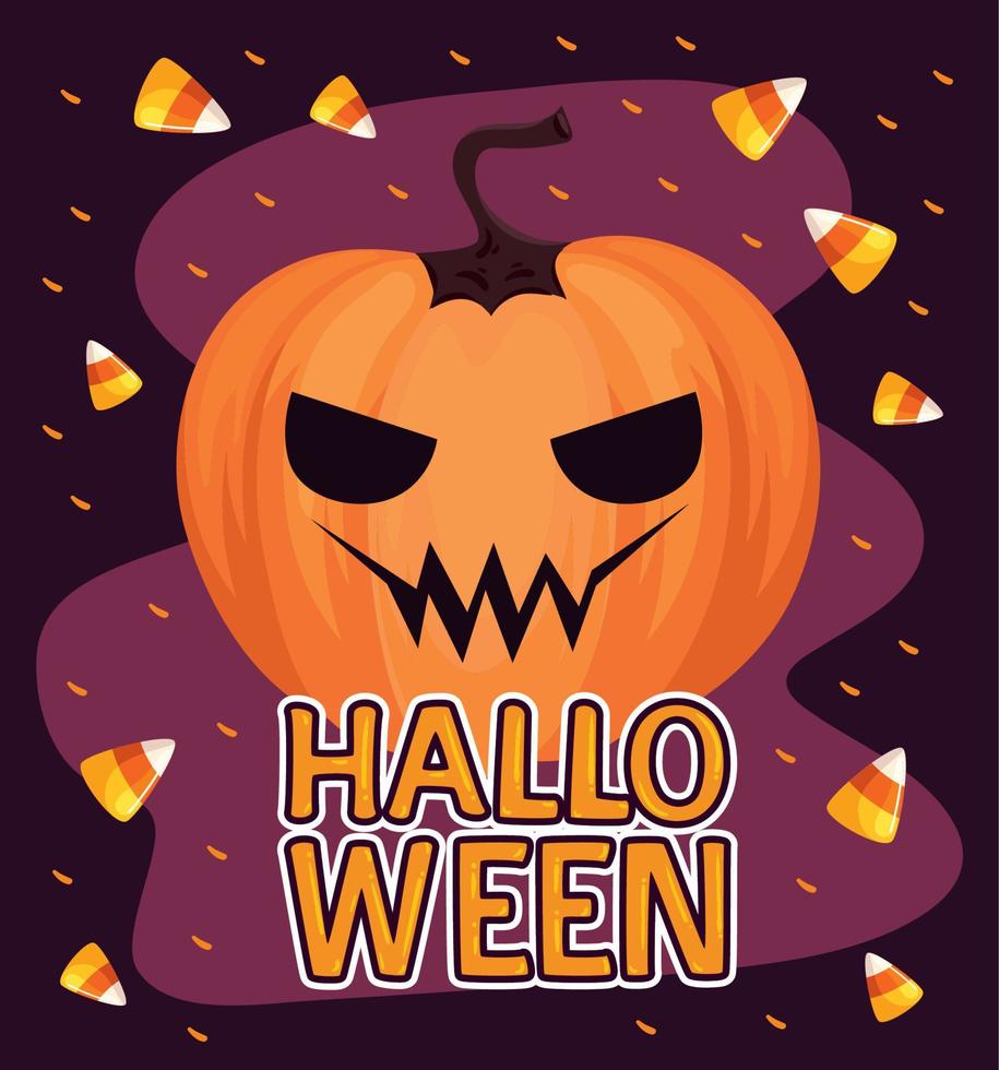 halloween text med pumpa ansikte vektor