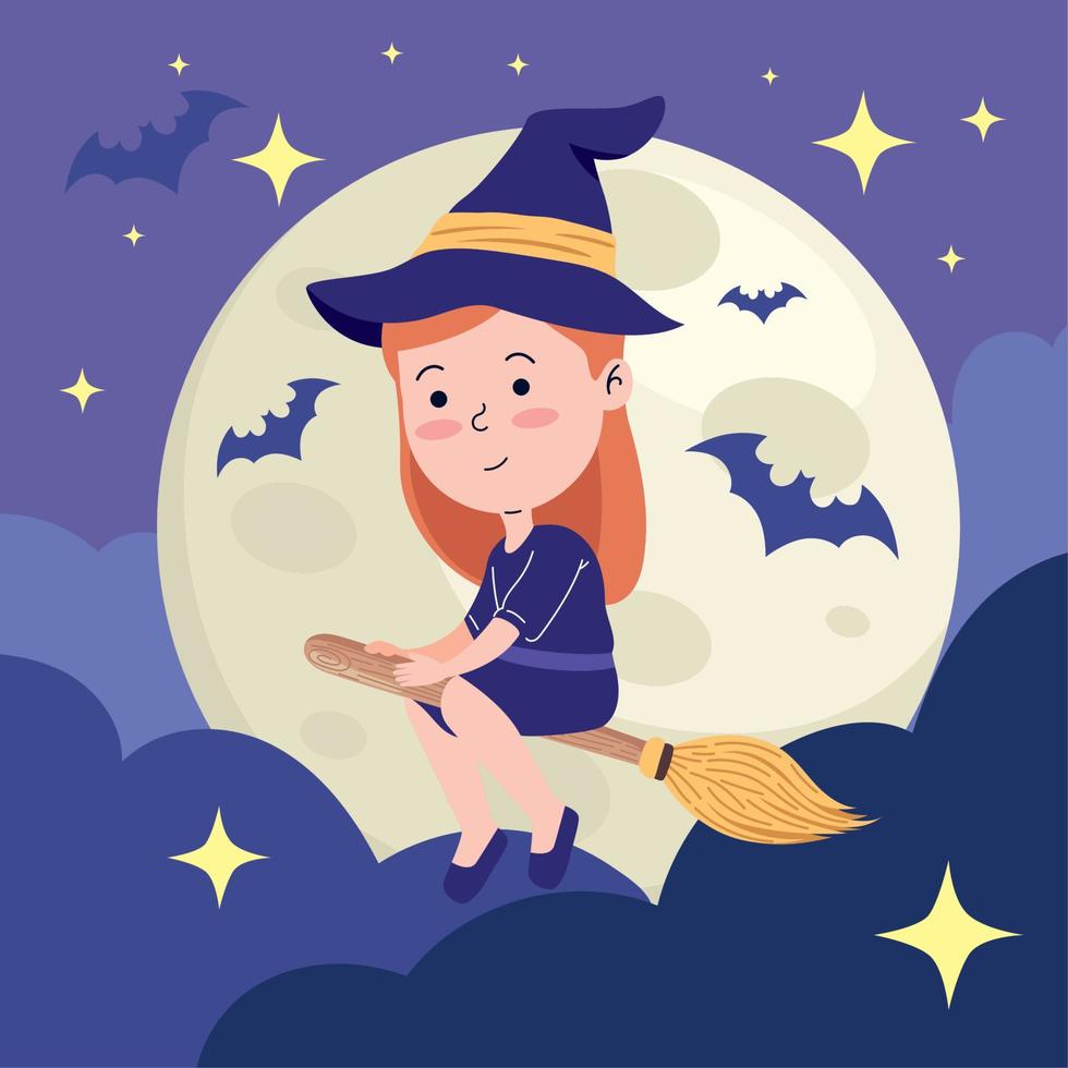 Halloween Hexe fliegt und Mond vektor