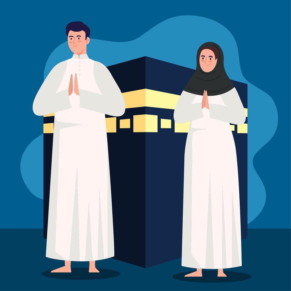muslimisches kulturpaar mit mekkablock vektor