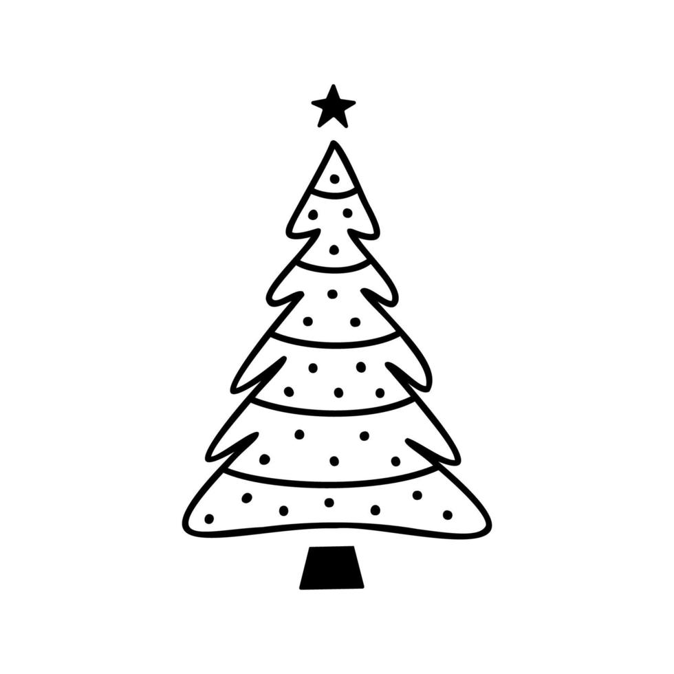 lineare handgezeichnete weihnachtsbaum-vektorillustration vektor