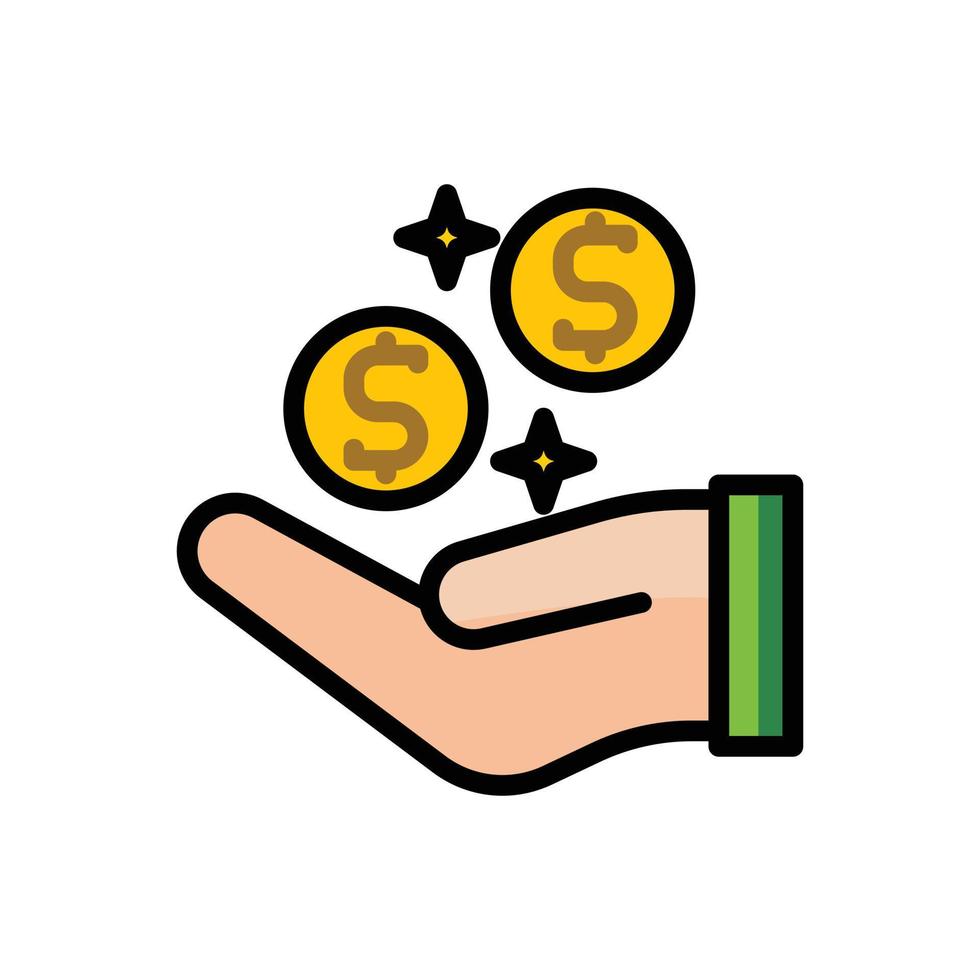 illustration vektor ikon platt tjänar, mynt, guld, hand, transaktion, pengar.