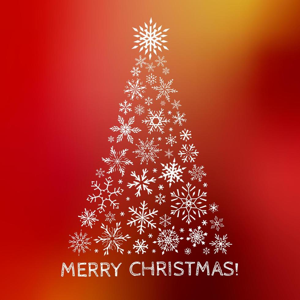 frohe weihnachten quadratische karte mit weihnachtsbaum aus gezeichneten grafischen schneeflocken. helle vektorillustration. vektor