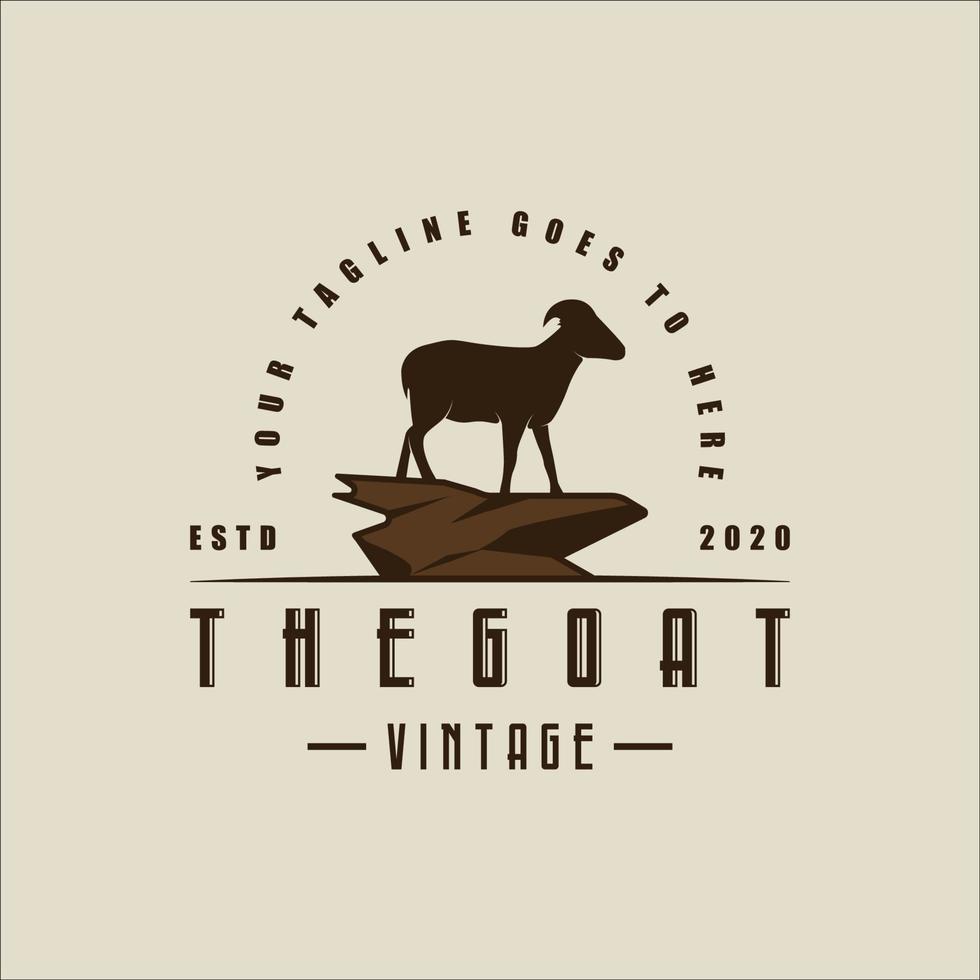 Bergziege Logo Vintage Vektor Illustration Vorlage Symbol Grafikdesign. Tier im Wildtierzeichen oder Symbol für Viehranchkonzept mit Typografie