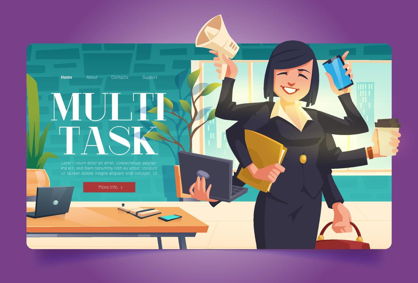 Multitasking-Banner mit Geschäftsfrau mit vielen Armen vektor