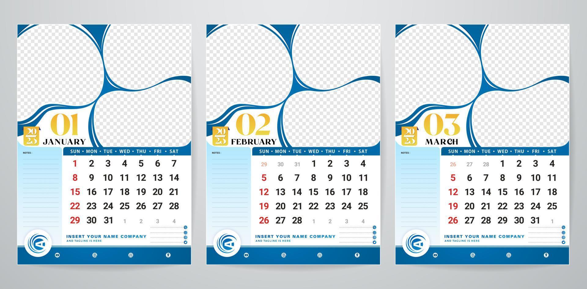 vektorillustration von 2023 kalendervorlagen konzepte dritte monate für büroplaner, corporate design planervorlage. Veranstaltungskalenderkonzepte, minimaler Projektkatalog, druckfertig vektor