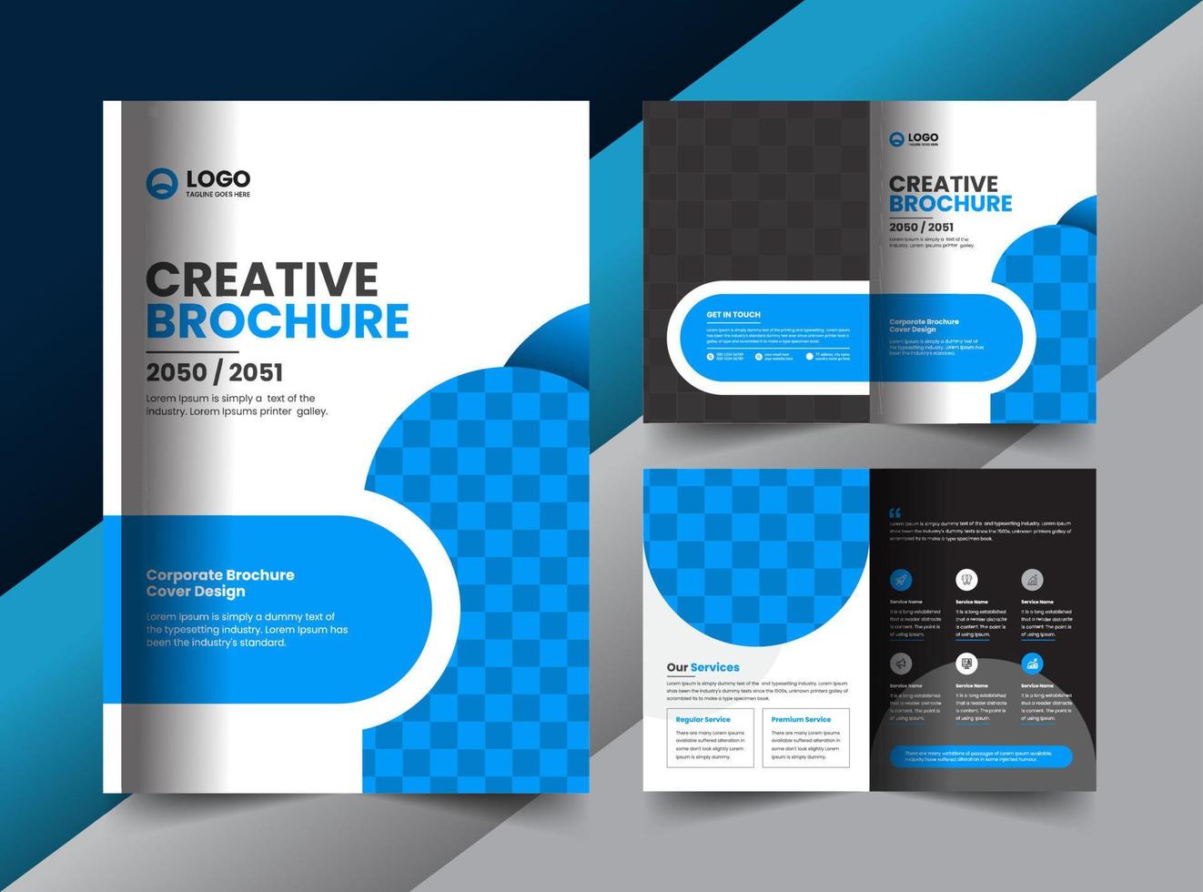 Corporate Company Business Bifold-Broschüre und Cover-Layout-Konzeptdesign mit modernen Formen vektor