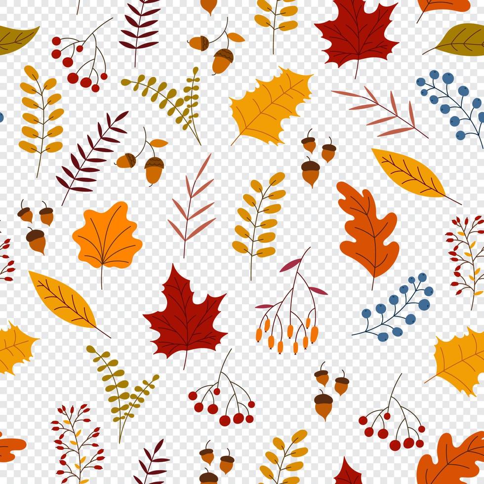 höst sömlös mönster med bär, växter, löv, ekollon. charmig höst mönster. sömlös mönster på ett höst tema. hand ritade. vektor illustration