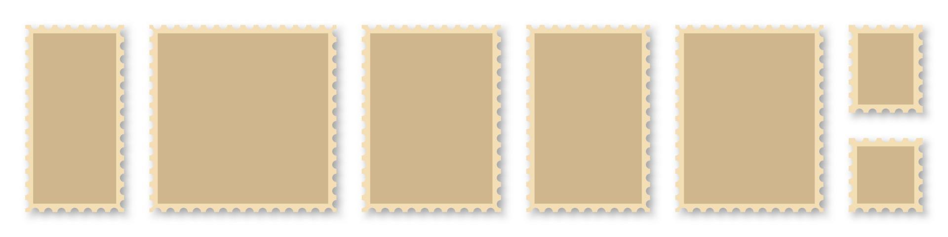 leere briefmarkenrahmen gesetzt. Mockup-Briefmarken mit Schatten. Sammlung von Vorlagen für Briefmarkengrenzen. realistisches Briefmarkenset. Vektor-Illustration vektor