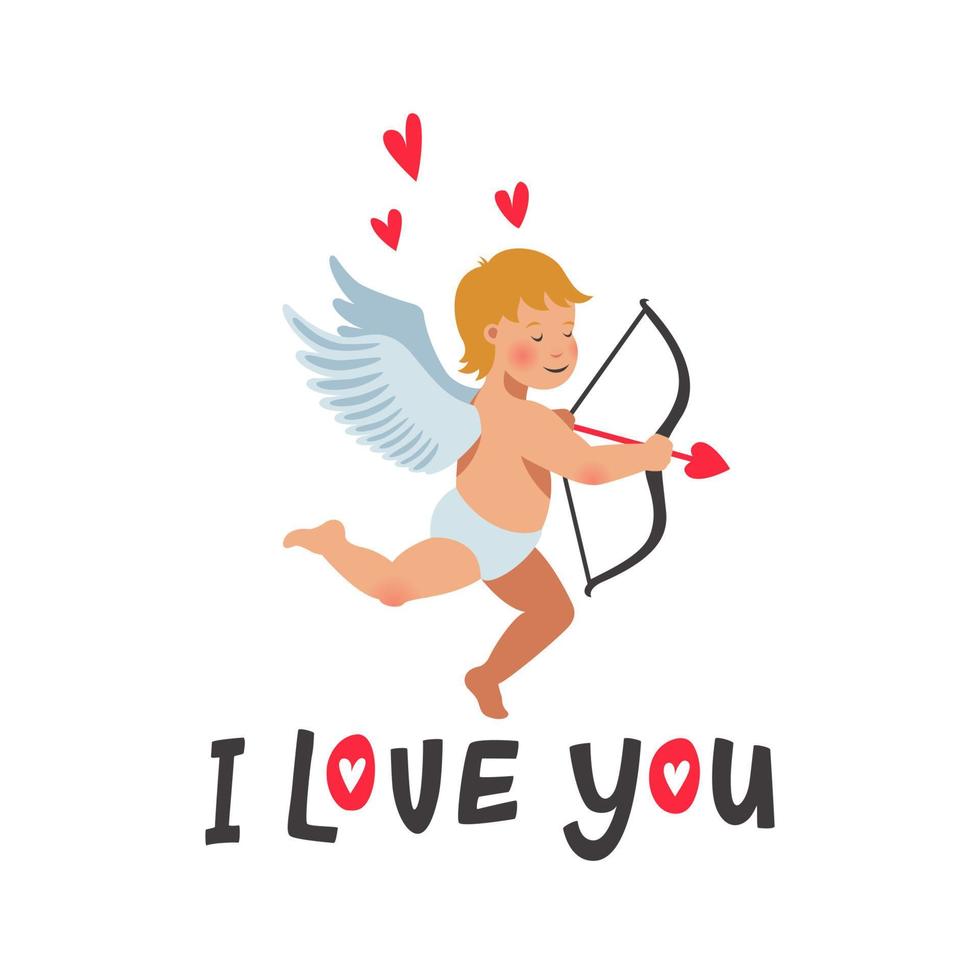 jag kärlek du kort. valentines dag kort med söt cupid på vit bakgrund. vektor illustration.